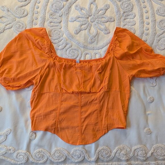 Find Me Plus 3X orange puff sleeve, faux corset, crop top blouse EUC - Picture 1 of 8